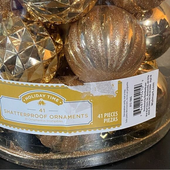Gold Plastic Shatterproof textured Christmas Ornaments - Picture 2 of 2